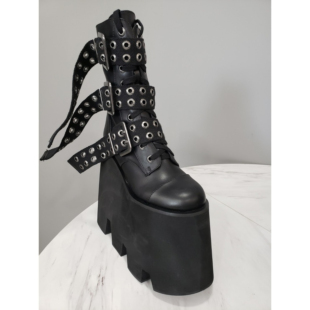 Dolls Kill Widow Grudge Match Mega Platform Buckle Boots Cybergoth gothic rave